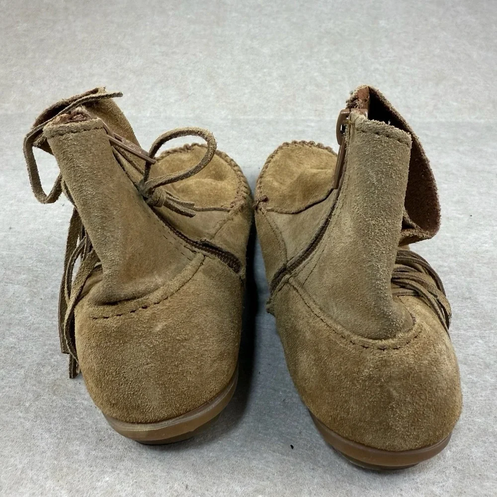 Vintage Minnetonka Boots Women's 6 Brown Suede Moccasin Fringe Zip Soft Sole 663